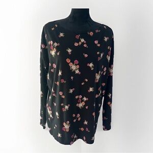 J. Jill Luxe Supima Boat Neck Tee T-Shirt Top Womens Petite XL Black Floral